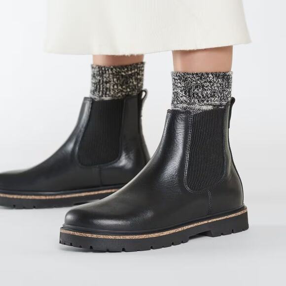 Birkenstock Women's 11 Black Leather Highwood Slip On Ankle Chelsea Boots LB8-17 - Picture 1 of 10